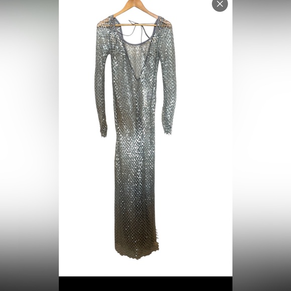 For Love & Lemon’s Fawn long sleeve silver sparkling fishnet dress NWT - Picture 3 of 11